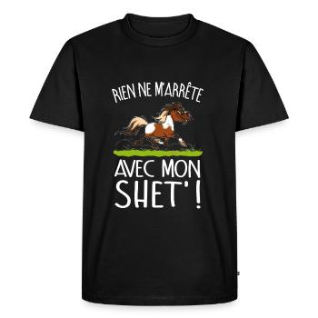 Poney shet pie (texte blanc) - T-shirt Premium bio Homme - noir - Devant - Nico (187cm)
