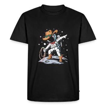 Astronaut with Santa hat and decoration in space - Men's Premium Organic T-Shirt - black - Front - Nico (187cm)