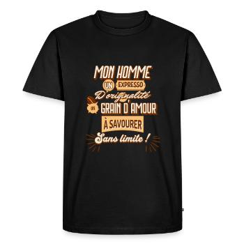 Mon homme, un expresso d'amour. Cadeau Couple - T-shirt Premium bio Homme - noir - Devant - Nico (187cm)
