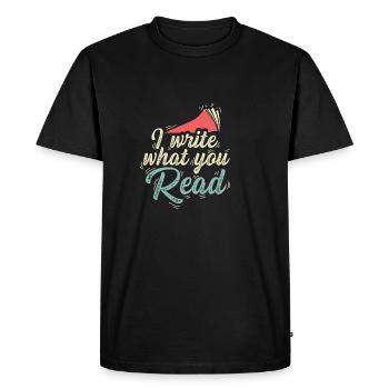 Que lisez-vous cadeau de chroniqueur - T-shirt Premium bio Homme - noir - Devant - Nico (187cm)