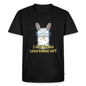 J’adore les lamas - le lama est mon animal préféré - T-shirt Premium bio Homme - noir - Devant - Nico (187cm)