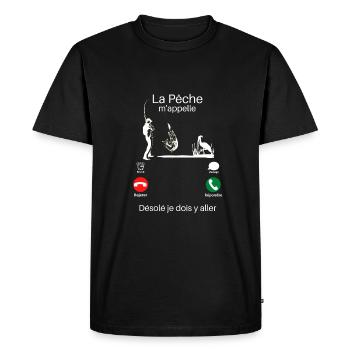 La pêche m'appelle. Désolé, je dois y aller. - T-shirt Premium bio Homme - noir - Devant - Nico (187cm)