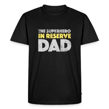 The Superhero In Reserve Dad - Men's Premium Organic T-Shirt - black - Front - Nico (187cm)