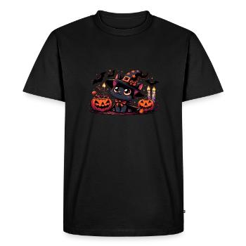 Chaton noir Halloween v2 - T-shirt Premium bio Homme - noir - Devant - Nico (187cm)