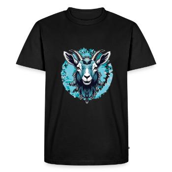Portrait de chèvre Billy sur une grande touche de couleur - T-shirt Premium bio Homme - noir - Devant - Nico (187cm)