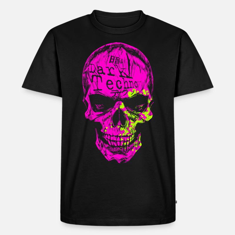Dark Techno Neon Skull - Männer Premium Bio T-Shirt - Schwarz