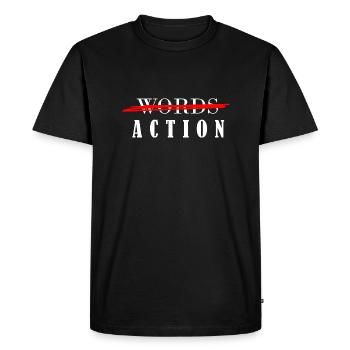 Moins de paroles, plus d’actes - T-shirt Premium bio Homme - noir - Devant - Nico (187cm)