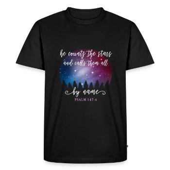 Citation chrétienne Psaume 147:4 - T-shirt Premium bio Homme - noir - Devant - Nico (187cm)