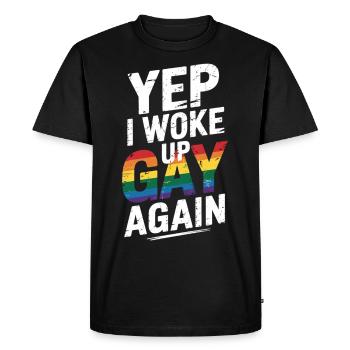 LGBTQ Slogan Shirt – Wake Up Gay - Men's Premium Organic T-Shirt - black - Front - Nico (187cm)