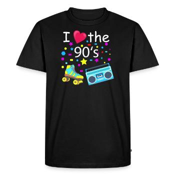 J'adore les années 90 - T-shirt rétro années 90 - T-shirt Premium bio Homme - noir - Devant - Nico (187cm)