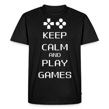 KEEP CALM AND PLAY VIDEO GAMES Slogan Print - Men's Premium Organic T-Shirt - black - Front - Nico (187cm)
