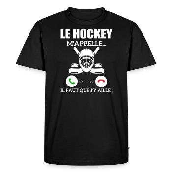 le hockey m'appelle...il faut que j'y aille ! - T-shirt Premium bio Homme - noir - Devant - Nico (187cm)