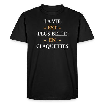 LA vie est plus belle en claquettes - T-shirt Premium bio Homme - noir - Devant - Nico (187cm)