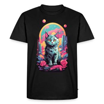 Magical Pastel Goth Cat with Roses Design - Men's Premium Organic T-Shirt - black - Front - Nico (187cm)