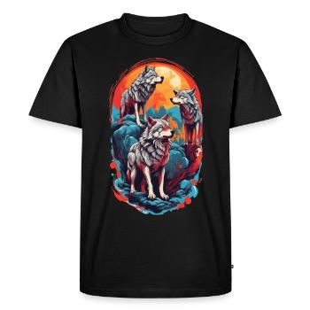 Funny Wolf Gang Colorful Moon Howling - Men's Premium Organic T-Shirt - black - Front - Nico (187cm)