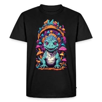 Psychedelic Mushrooms with Dinosaur Fantasy World - Men's Premium Organic T-Shirt - black - Front - Nico (187cm)