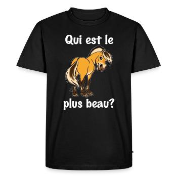 Fjord which is the most beautiful (white text) - Men's Premium Organic T-Shirt - black - Front - Nico (187cm)