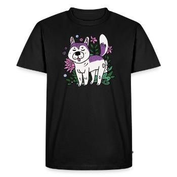 Husky avec des plantes et des fleurs Chien Malamute - T-shirt Premium bio Homme - noir - Devant - Nico (187cm)