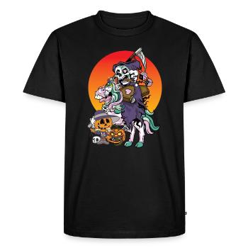 Licorne Halloween Citrouille Faucheuse - T-shirt Premium bio Homme - noir - Devant - Nico (187cm)
