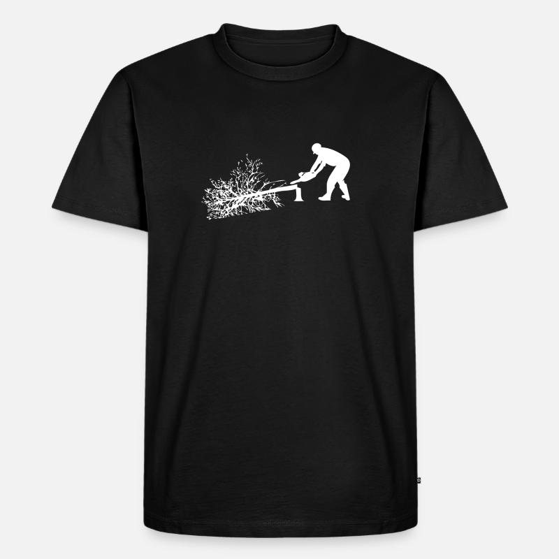 Ein Waldarbeiter fällt einen Baum - Männer Premium Bio T-Shirt - Schwarz