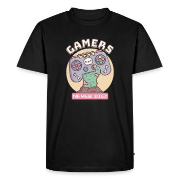 Les joueurs drôles ne meurent jamais la main de zombie avec la manette - T-shirt Premium bio Homme - noir - Devant - Nico (187cm)