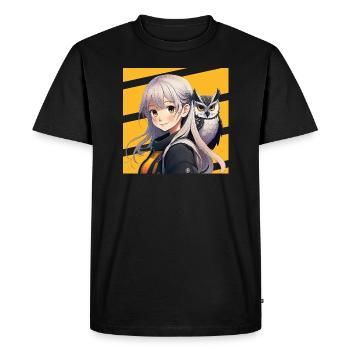Fille Anime - Enfant Hibou - T-shirt Premium bio Homme - noir - Devant - Nico (187cm)