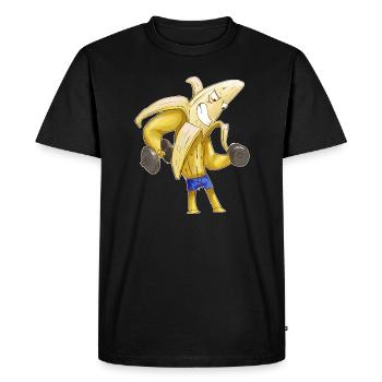 Funny banana with muscles - fitness meets humor! - Men's Premium Organic T-Shirt - black - Front - Nico (187cm)