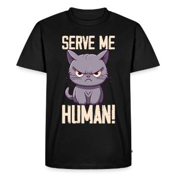 Serve Me Human Cute Cat - Men's Premium Organic T-Shirt - black - Front - Nico (187cm)