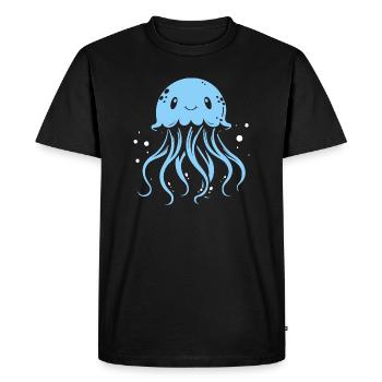 Float on, jellyfish with tentacles, sea creatures - Men's Premium Organic T-Shirt - black - Front - Nico (187cm)