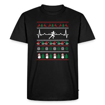Christmas Runner Heartbeat Funny Holiday Gift - Men's Premium Organic T-Shirt - black - Front - Nico (187cm)