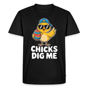 Funny Chicks Dig Me Cool Easter Day Gift - Men's Premium Organic T-Shirt - black - Front - Nico (187cm)