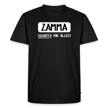 Partnermotiv Zamma (weiß) - Männer Premium Bio T-Shirt - Schwarz - Vorne - Nico (187cm)