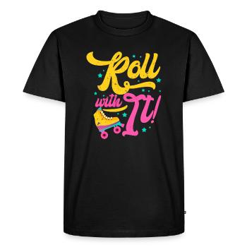 Roll With It 70's 80's 90's Skater Rollerblading - Men's Premium Organic T-Shirt - black - Front - Nico (187cm)