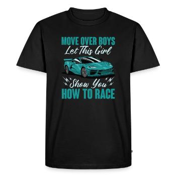 Déplacer sur les garçons Racing Queen Rapide Amoureux De Voiture Conduite - T-shirt Premium bio Homme - noir - Devant - Nico (187cm)