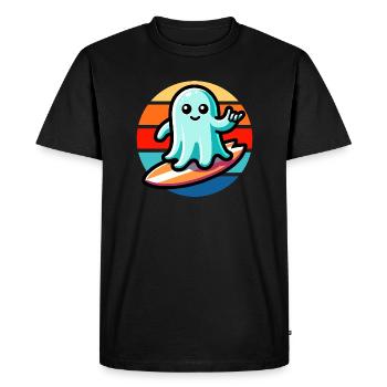 Ghost Surfing Vintage Sunset - Men's Premium Organic T-Shirt - black - Front - Nico (187cm)