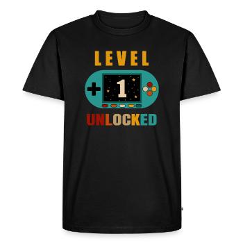 niveau 1 déverrouillé. 1er anniversaire - T-shirt Premium bio Homme - noir - Devant - Nico (187cm)
