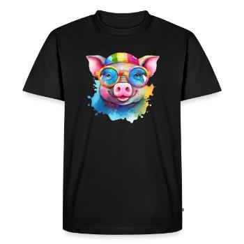 Cochon cool coloré avec des lunettes de soleil - T-shirt Premium bio Homme - noir - Devant - Nico (187cm)