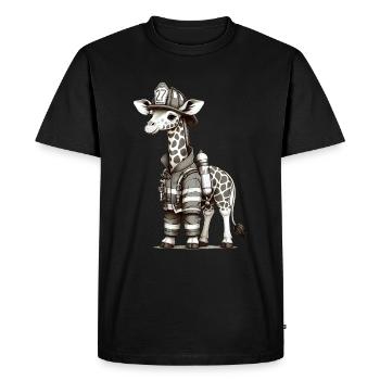 Cute Giraffe Firefighter - Men's Premium Organic T-Shirt - black - Front - Nico (187cm)