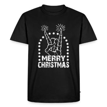Merry Christmas Fourche avec des bougies - T-shirt Premium bio Homme - noir - Devant - Nico (187cm)
