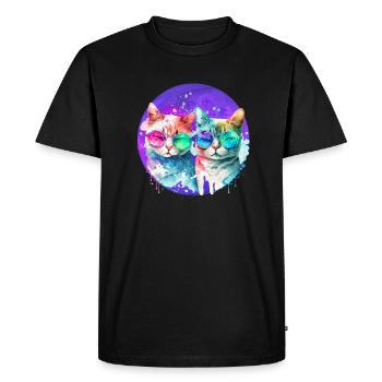 Couple de chats arc-en-ciel - T-shirt Premium bio Homme - noir - Devant - Nico (187cm)