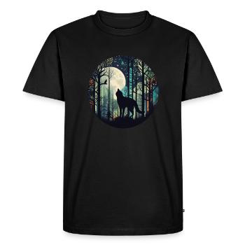 Chat dans la forêt avec la pleine lune, les arbres - T-shirt Premium bio Homme - noir - Devant - Nico (187cm)