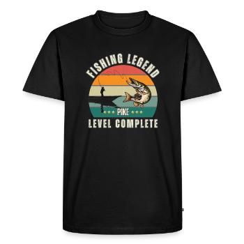 Légende de pêche - Niveau « Broche » terminé - T-shirt Premium bio Homme - noir - Devant - Nico (187cm)
