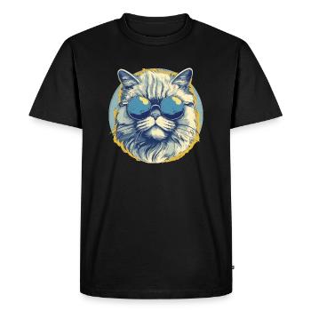 Chat avec lunettes de soleil, ronronnement, chat - T-shirt Premium bio Homme - noir - Devant - Nico (187cm)