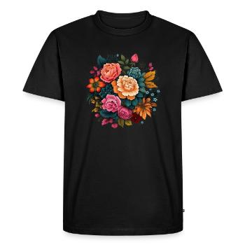 T-Shirts with a psychedelic flower pattern - Men's Premium Organic T-Shirt - black - Front - Nico (187cm)