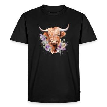 Whimsical Highland Dreams: Colorful Cow Art - Men's Premium Organic T-Shirt - black - Front - Nico (187cm)