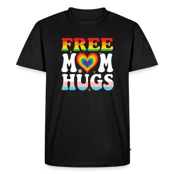 Colorful "Free Mom Hugs" Rainbow Pride - Men's Premium Organic T-Shirt - black - Front - Nico (187cm)