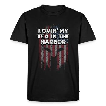 Lovin My Tea in the Harbor American 4 juillet - T-shirt Premium bio Homme - noir - Devant - Nico (187cm)