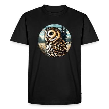 chouette hulotte, hibou, oiseau, oiseau de proie - T-shirt Premium bio Homme - noir - Devant - Nico (187cm)