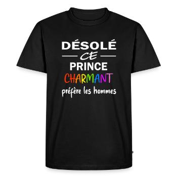 Désolé ce prince charmant préfère les hommes - T-shirt Premium bio Homme - noir - Devant - Nico (187cm)