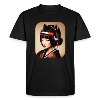 Geisha moderne avec écouteurs - T-shirt Premium bio Homme - noir - Devant - Nico (187cm)
